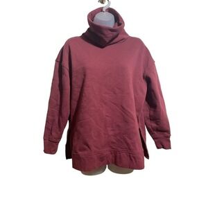 Athleta 24/7 Sweatshirt Women sz Small Oversized‎ Funnel Neck Pullover Burgundy